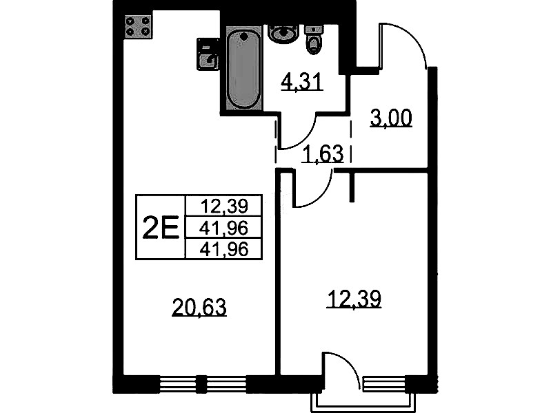 1-комнатная квартира 41.96 м², 12/12 эт., ЖК «Невская Долина»